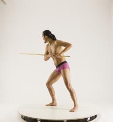 Man Adult Athletic White Fighting with spear Standing poses Pants